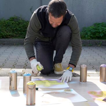 Stadt Singen künstlerische Aufwärtung Unterführung - Workshop mit Azubis Schablonengraffiti